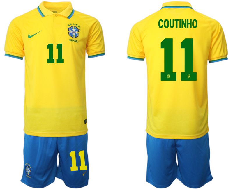 Cheap Men 2022 World Cup National Team Brazil home yellow 11 Soccer Jersey
